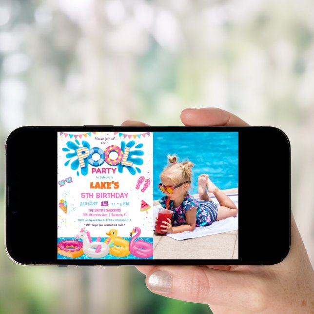 Pool Party Summer Birthday Invitation (Front Digital)