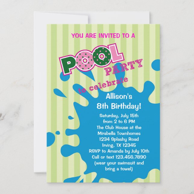 Pool Party Summer Birthday Invitation (Front)