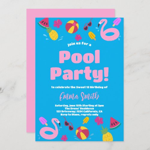 Pool Party Summer Birthday Invitation