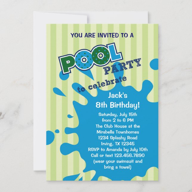 Pool Party Summer Birthday Invitation (Front)