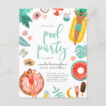 Pool Party Summer Birthday Invitation Postcard by Eugene_Designs at Zazzle