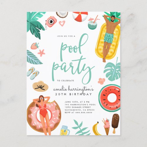 Pool Party Summer Birthday Invitation Postcard
