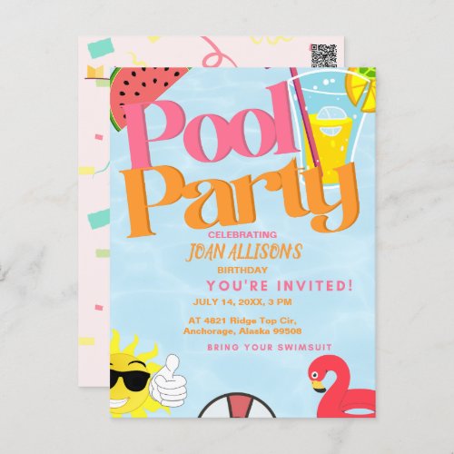   Pool Party Summer Birthday Invitation Watermelon Postcard