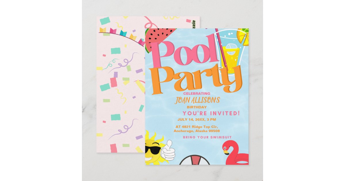 Rec Invitation Pool Party Summer Birthday Invitation Watermelon Postcard | Zazzle