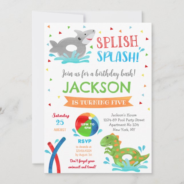 Pool Party Summer Birthday Invitations for Boy (Front)