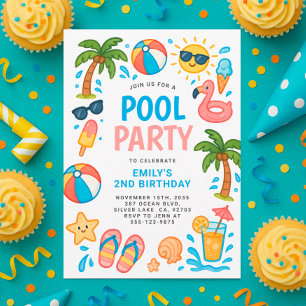 Pool Party Summer Birthday Party Invitation