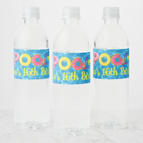 Pool Party Summer Birthday Water Bottle Label