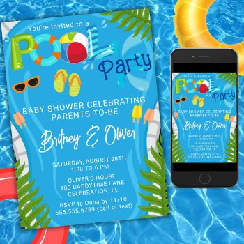 Pool Party Summer Boy Baby Shower Invitation by WittyPrintables at Zazzle