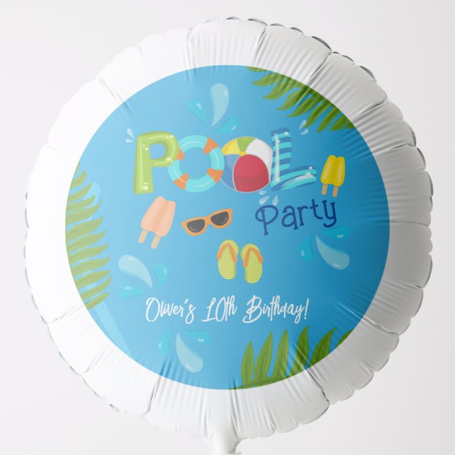 Pool Party Summer Boy Birthday Party Balloon (Front)