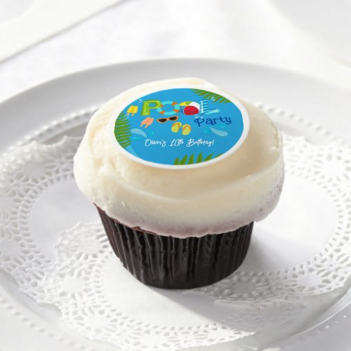 Pool Party Summer Boy Birthday Party Edible Frosting Rounds