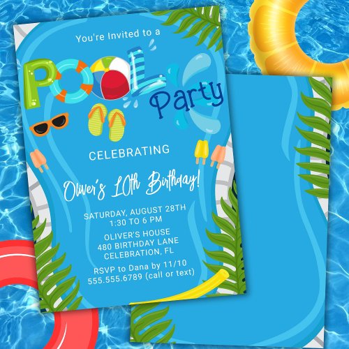 Pool Party Summer Boy Birthday Party Invitation
