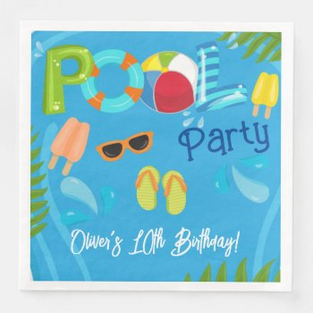 Pool Party Summer Boy Birthday Party Paper Dinner Napkins by WittyPrintables at Zazzle
