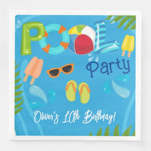 Pool Party Summer Boy Birthday Party Paper Dinner Napkins