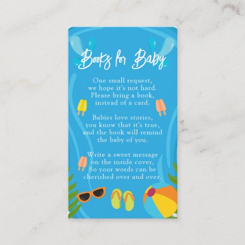 Pool Party Summer Boy Books for Baby Shower Enclosure Card