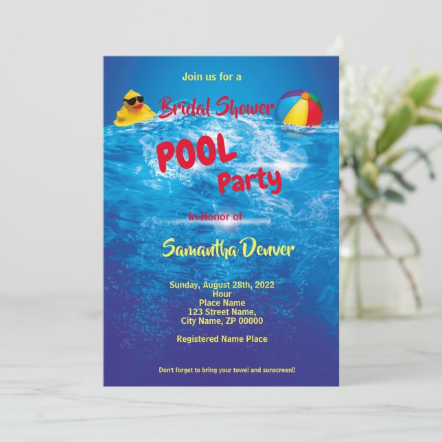 Pool Party Summer Bridal Shower  Invitation (Standing Front)