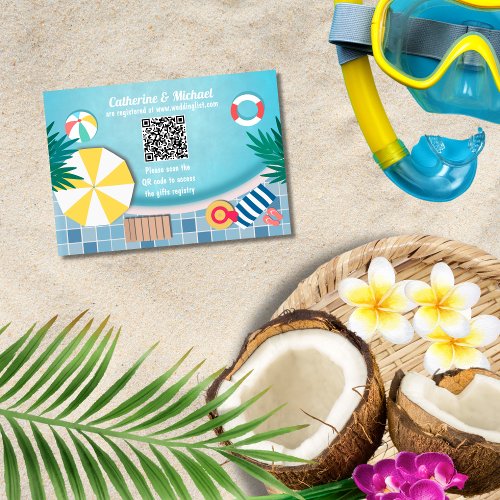 Pool Party Summer Bridal Shower QR Code Registry Enclosure Card