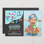 Pool Party Summer Chalkboard Birthday Invitation (Front/Back)