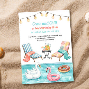 Pool Party Summer Floats Backyard Birthday Invitation