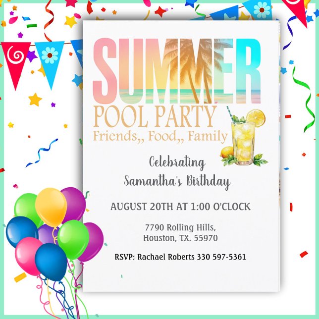 Pool Party Summer Food Friends Family Birthday Invitation (Creator Uploaded)