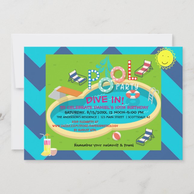 Pool Party Summer Fun Adult Kids Birthday Invitation (Front)