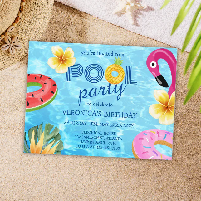 Pool Party Summer Fun Water Birthday Invitation Postcard | Zazzle