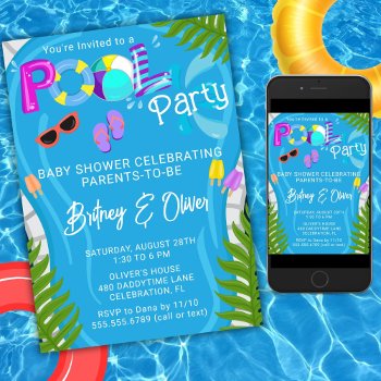 Pool Party Summer Gender Neutral Baby Shower Invitation by WittyPrintables at Zazzle