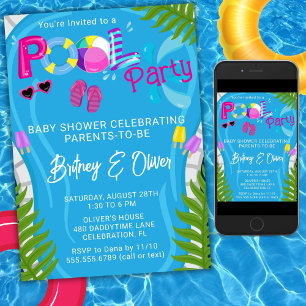 Pool Party Summer Girl Baby Shower Invitation