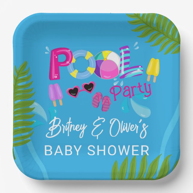 Pool Party Summer Girl Baby Shower Paper Plates (Front)