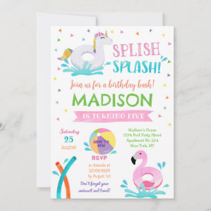 Pool Party Summer Girl Birthday Invitation