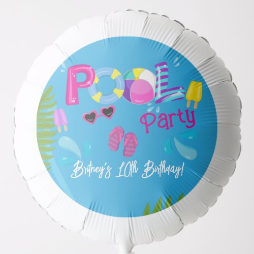 Pool Party Summer Girl Birthday Party Balloon