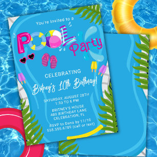 Pool Party Summer Girl Birthday Party Invitation