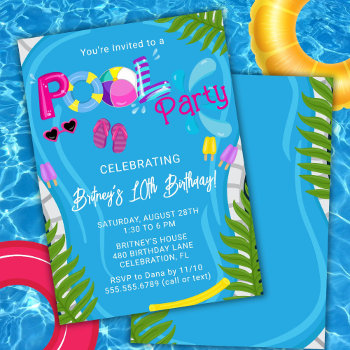 Pool Party Summer Girl Birthday Party Invitation by WittyPrintables at Zazzle