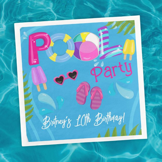 Pool Party Summer Girl Birthday Party Paper Dinner Napkins (Creator Uploaded)