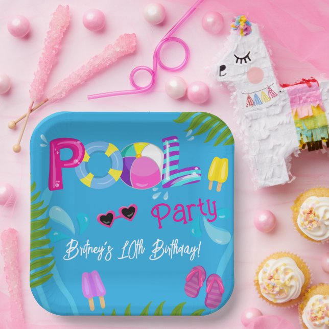 Pool Party Summer Girl Birthday Party Paper Plates (Party)