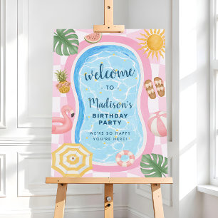 Pool Party Summer Girl Birthday Welcome Foam Board