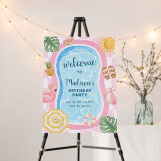 Pool Party Summer Girl Birthday Welcome Foam Board