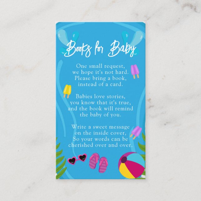 Pool Party Summer Girl Books for Baby Shower Enclosure Card (Front)