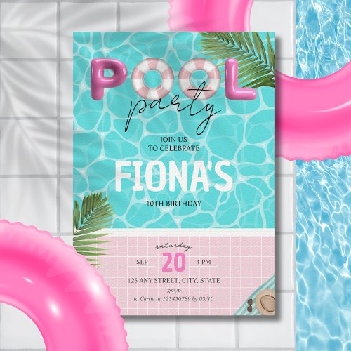 Pool Party Summer Girls Birthday Invitation