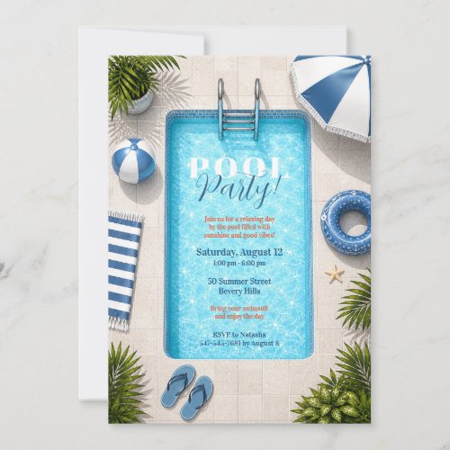 Pool Party Summer Holiday Birthday Invitation