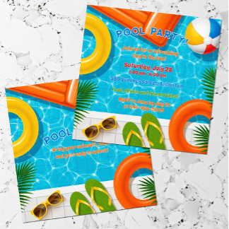 Pool Party Summer Holiday Birthday Invitation