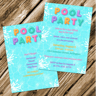 Pool Party Summer Holiday Birthday Invitation