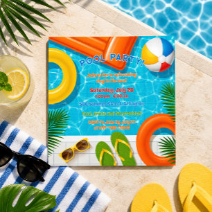 Pool Party Summer Holiday Birthday Invitation