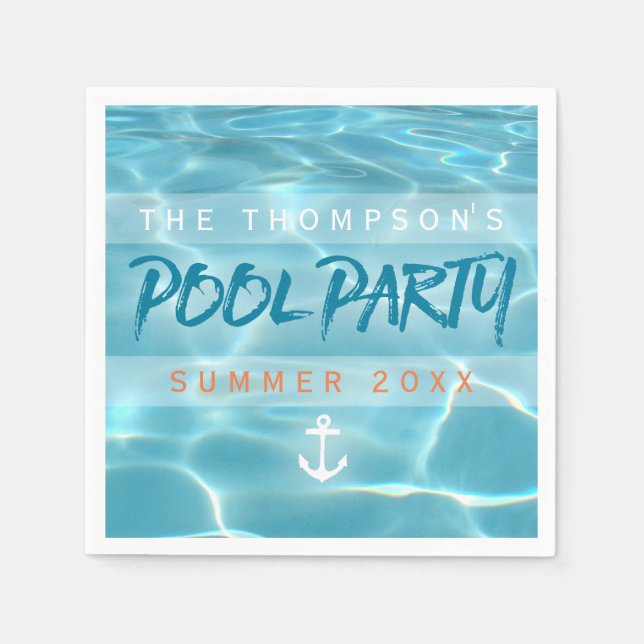 Pool Party Summer Nautical Custom Paper Napkins (Front)