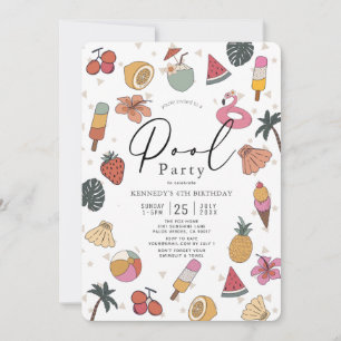Pool Party Summer Swimming Girl Birthday Invitation