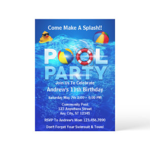 Pool Party Summer Swimming Splash Birthday Invitation