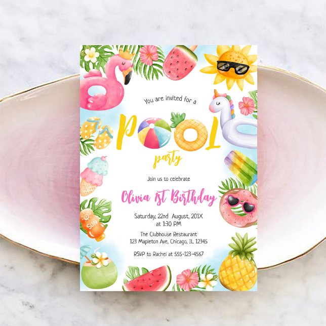 Pool Party Summer Theme Birthday Party Invitation (Creator Uploaded)