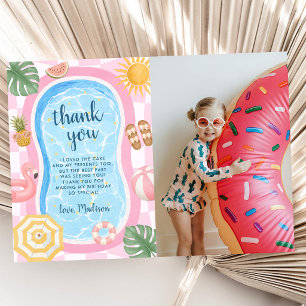 Pool Party Summer Themed Girl Birthday Photo Thank You Card