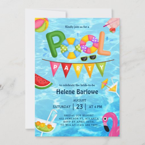 Pool Party Summer Water Bridal Shower Invitation | Zazzle