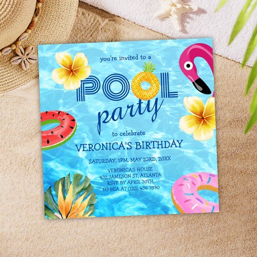 Pool Party Summer Water Fun Birthday Invitation