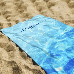 Pool Party Summer Water Monogram Name Beach Towel